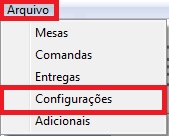 Menu Arquivo Configurações
