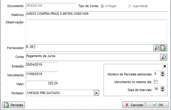 Nova conta a pagar