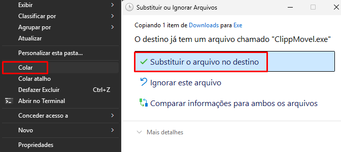 Substituir ClippMovel.exe na pasta EXE