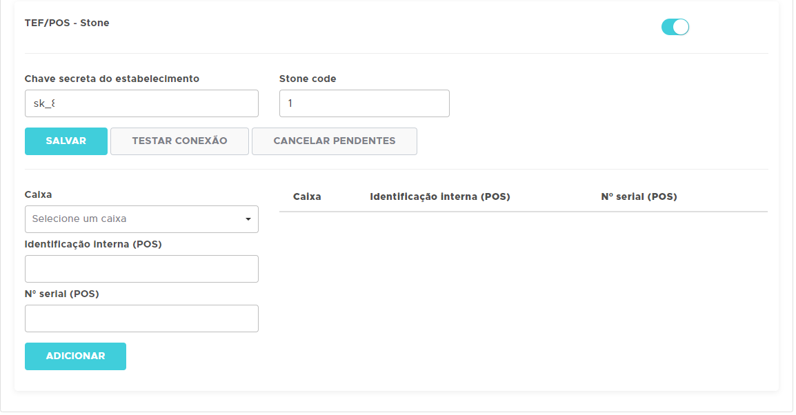 Opção TEF/POS - Stone