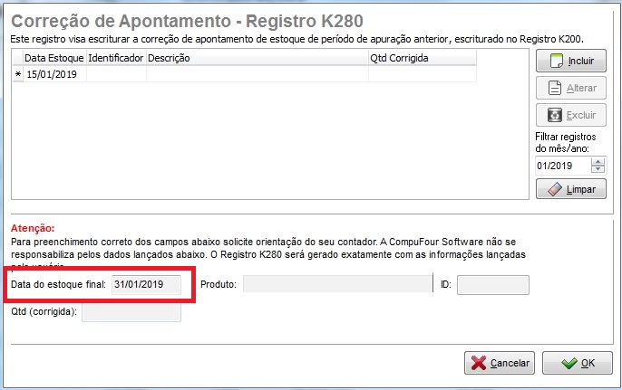 Data do estoque final K280