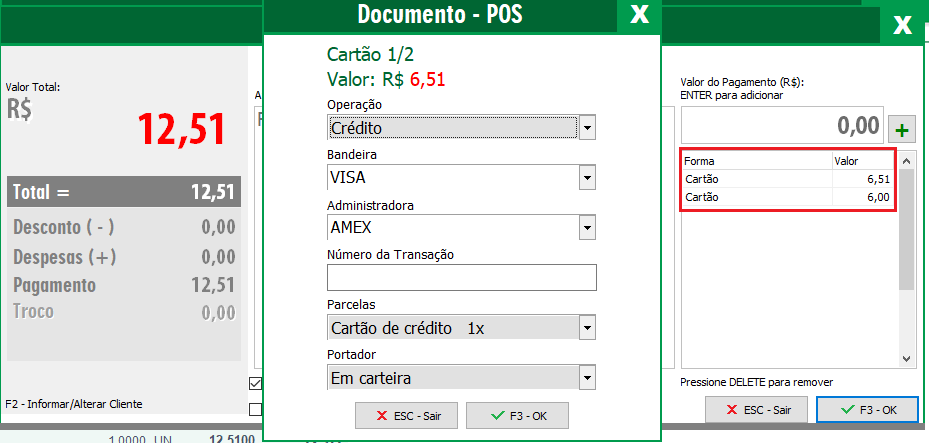 Saída com mais de um cartão