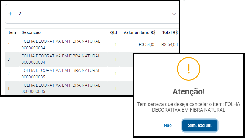 Cancelar item por posição