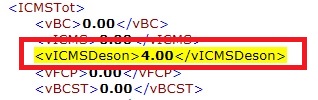 Tag do ICMS desonerado no XML