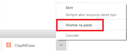 Opção Mostrar na pasta