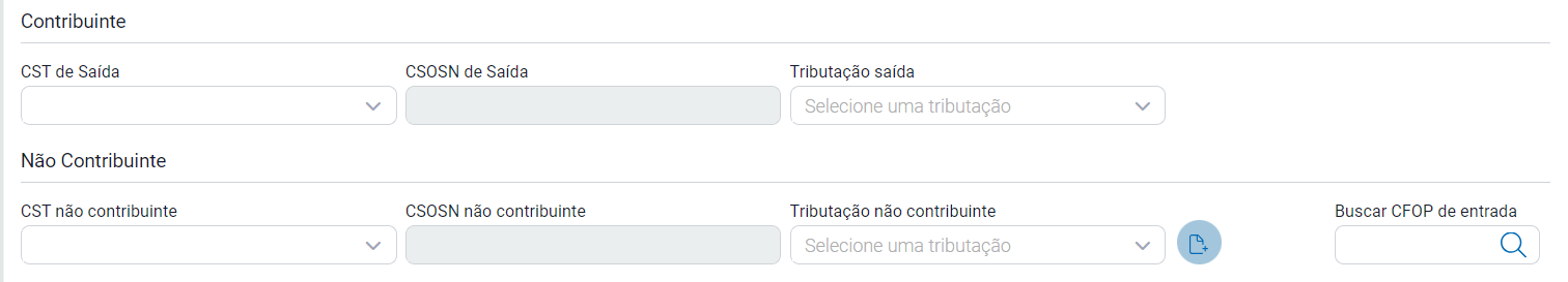 Campos de contribuinte e não contribuinte na parametrização