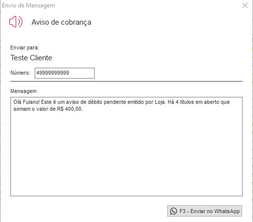 Caixa de envio da cobrança