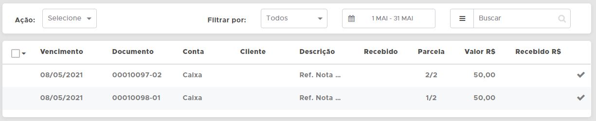 Parcelas pendentes de recebimento