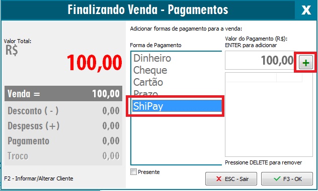 Forma de pagamento Shipay