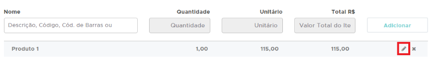 Ícone do lápis para editar produto