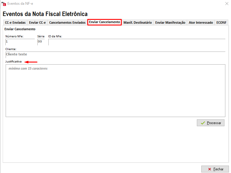 Justificativa no Gerenciador