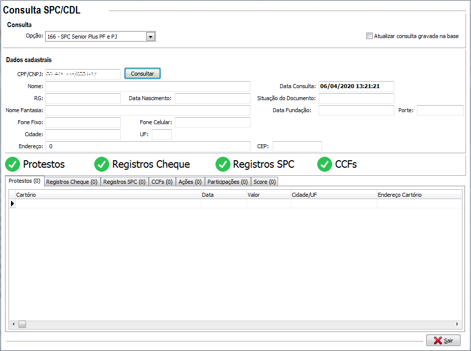 Consulta sem registros localizados