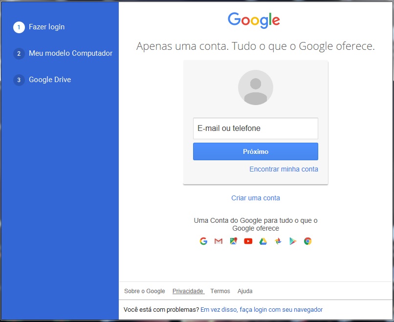 Login no Google Drive