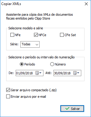 Tela Copiar XMLs do CF-e