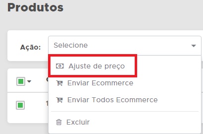 Ação para ajuste de preço
