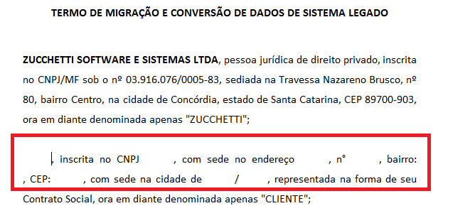 Termo de migração em branco
