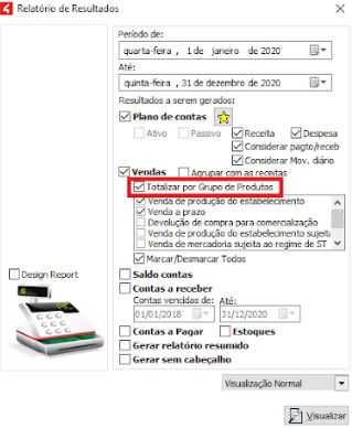 Totalização das vendas por grupo e produtos