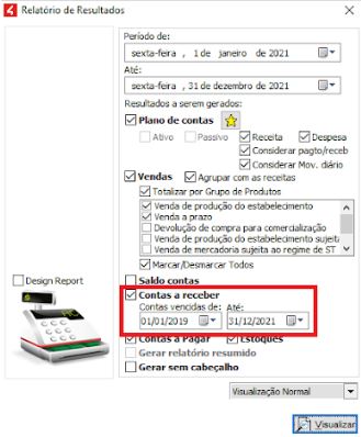 Contas a receber no mês no Relatório de Resultados