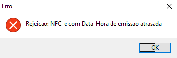 Rejeição Data-Hora de emissão atrasada