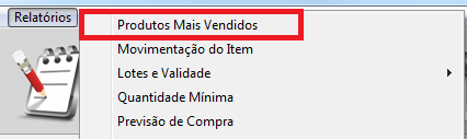 Menu produtos mais vendidos