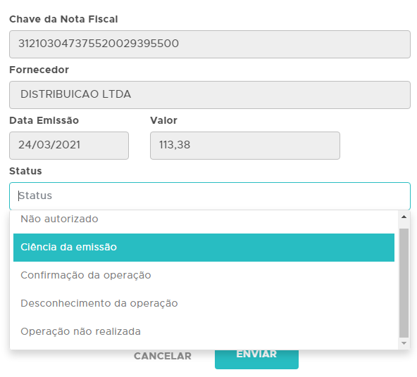 Status da manifestação