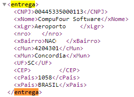 Endereço de entrega no XML