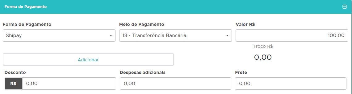 Forma de pagamento Shipay