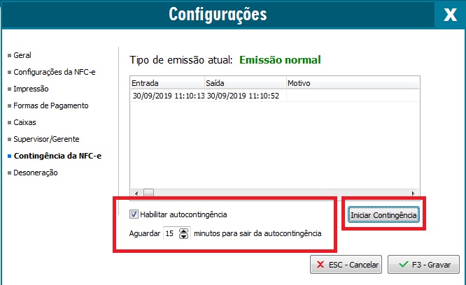 Habilitar autocontingência