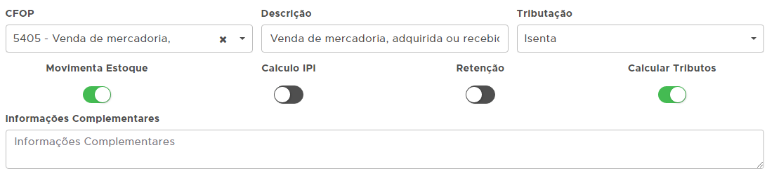 Tela de cadastro do CFOP