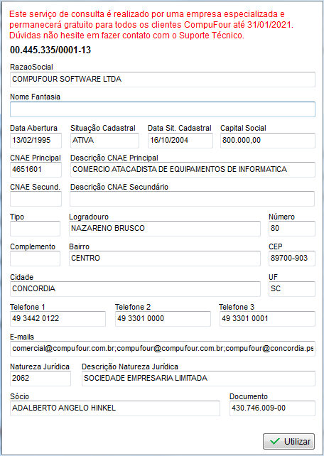 Dados do cliente