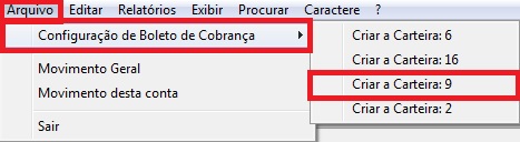 Configuração de boleto de cobrança - carteira 09