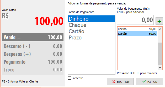 Saída com vários cartões