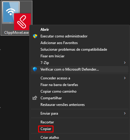 Arquivo ClippMovel.exe na pasta