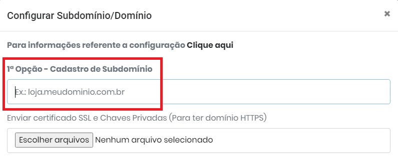 Cadastro de subdomínio