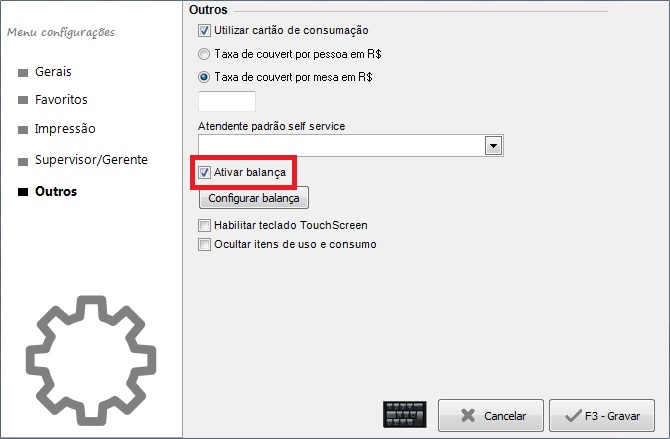 Opção Ativar Balança
