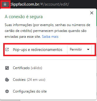 Permitir pop-ups no navegador