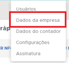Menu Configuracoes dados da empresa