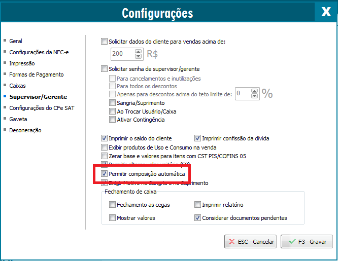 Permitir composição automática