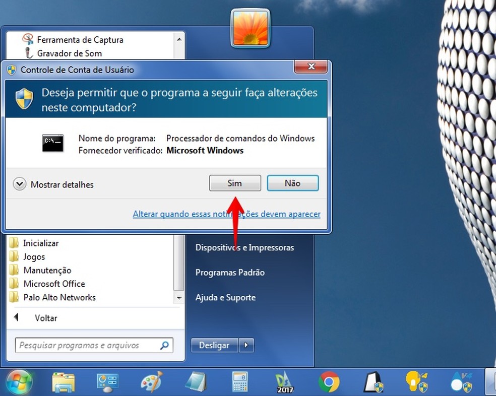 Confirmação para abrir o Prompt de Comando