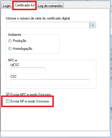 Desmarcar Enviar NF-e modo síncrono