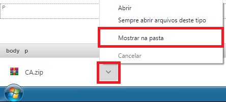 Mostrar na pasta o arquivo CA