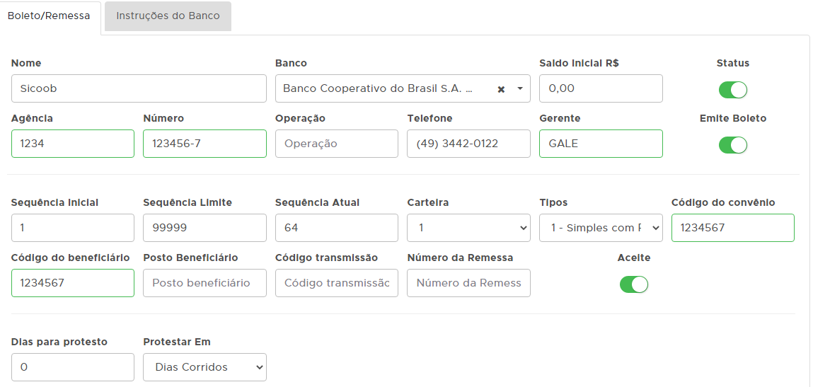 Campos do boleto Sicoob/Bancoob