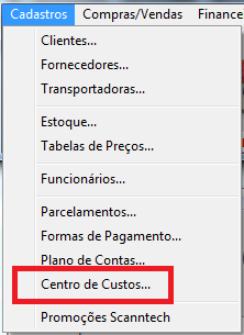 Menu Centro de Custos
