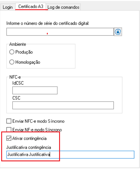 Ativar Contingencia no integrador A3
