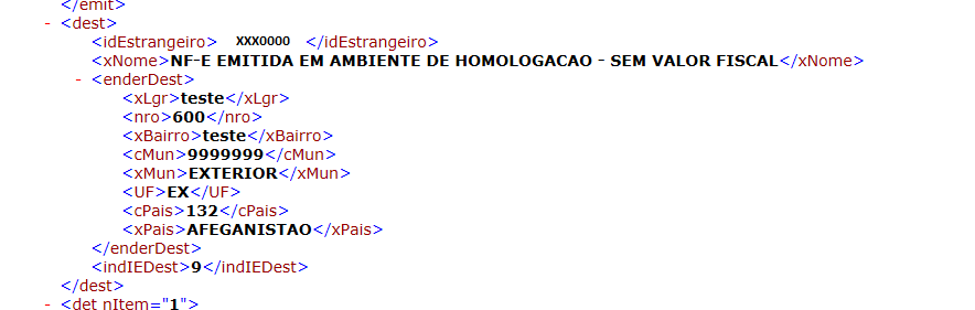 Tag idEstrangeiro no XML
