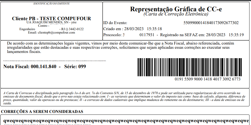Exemplo de CCe impressa
