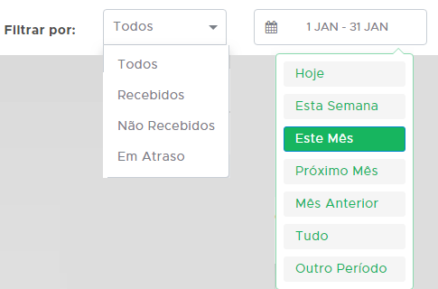 Filtro de receitas por período
