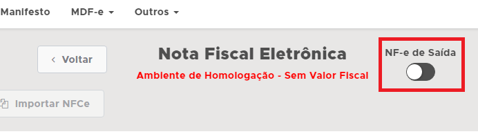 Chave NF-e de Saída desativada