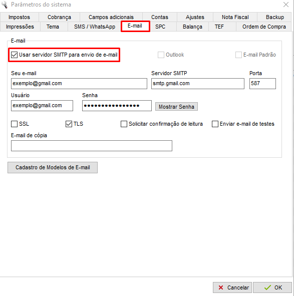 Usar Servidor SMTP para e-mails