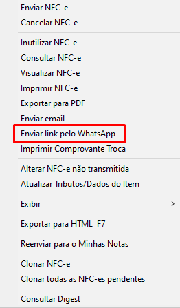 Enviar link da NFC-e pelo WhatsApp